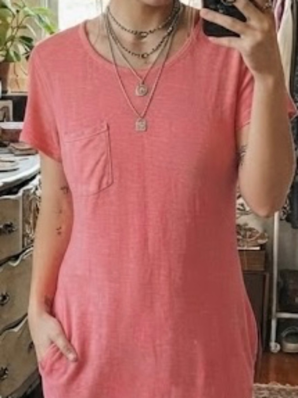 Style & Co. Pink T-Shirt Dress with Pockets size Large